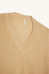 Girl's Oversize Wide Pattern V-Neck Knitted Sweater