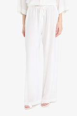 Wide Leg Double Pocket High Waist White Trousers