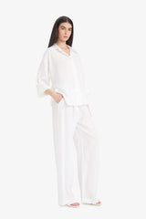 Wide Leg Double Pocket High Waist White Trousers