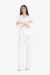 Wide Leg Double Pocket High Waist White Trousers