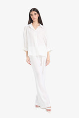 Wide Leg Double Pocket High Waist White Trousers