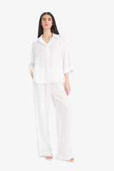 Wide Leg Double Pocket High Waist White Trousers