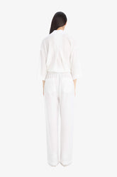 Wide Leg Double Pocket High Waist White Trousers