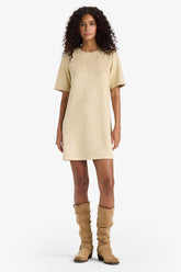 A Line Crew Neck Suede Dress