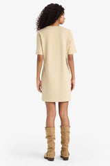 A Line Crew Neck Suede Dress