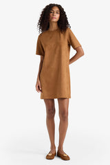 A Line Crew Neck Suede Dress