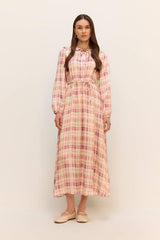 Regular Fit Shirt Collar Pattern Satin Long Sleeve Maxi Dress