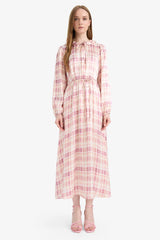 Regular Fit Shirt Collar Pattern Satin Long Sleeve Maxi Dress