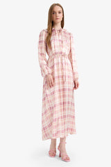 Regular Fit Shirt Collar Pattern Satin Long Sleeve Maxi Dress