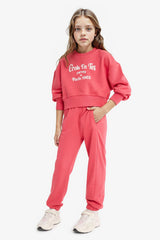 Girls 2-Piece Set Printed Sweatshirt Tracksuit Bottoms