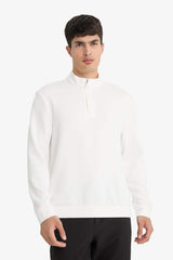 Regular Fit Stand Collar Half Zipper Sweatshirt