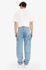 100% Cotton Relax Fit Wide Leg Cargo Jeans with Pockets