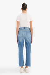Mary Vintage Straight Fit High Waist Ankle Length Washed Jean Trousers