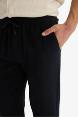 Jogger Fit Elastic Waistband Pocket Cotton Textured Trousers