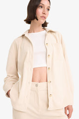 Loose corduroy shirt with a shirt collar and long sleeves