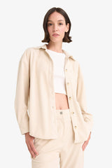 Loose corduroy shirt with a shirt collar and long sleeves