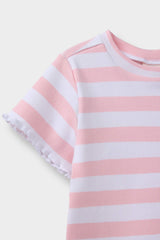 Baby Girl Crew Neck Ribbed Camisole Striped Short Sleeve T-Shirt