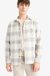 Regular Fit Polo Collar Flannel Long Sleeve Shirt