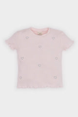 Baby Girl Crew Neck Heart Patterned T-Shirt