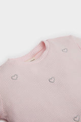Baby Girl Crew Neck Heart Patterned T-Shirt