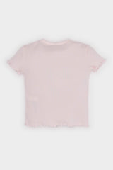 Baby Girl Crew Neck Heart Patterned T-Shirt