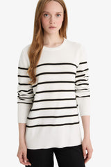 Regular Fit Crew Neck Striped Knit Sweater