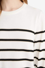 Regular Fit Crew Neck Striped Knit Sweater