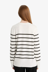 Regular Fit Crew Neck Striped Knit Sweater