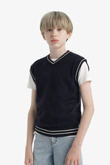 Boys V-Neck Knitted School Sweater