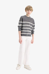 Boys Crew Neck Striped Knit Sweater