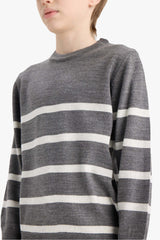 Boys Crew Neck Striped Knit Sweater