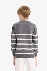Boys Crew Neck Striped Knit Sweater