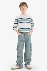 Boys Crew Neck Striped Knit Sweater