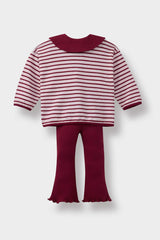 Baby Girl 2-Piece Set Large Collar School Striped Long Sleeve T-Shirt Bell-bottom Leggings