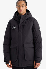Water-repellent, regular fit, hooded, zip-up, windproof parka jacket.