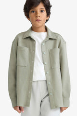 Boys Oversize Wide Pattern Polo Collar Long Sleeve Shirt