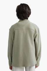 Boys Oversize Wide Pattern Polo Collar Long Sleeve Shirt