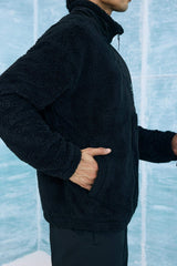 Boxy Fit High Neck Soft Fleece Lined Plush Cardigan