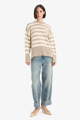 Oversize Wide Pattern Crew Neck Striped Knitwear Sweater