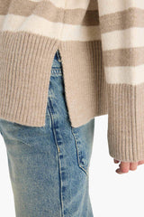 Oversize Wide Pattern Crew Neck Striped Knitwear Sweater
