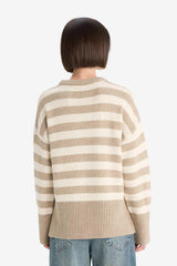 Oversize Wide Pattern Crew Neck Striped Knitwear Sweater