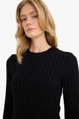 Crew Neck Rib Long Sleeve Mini Dress