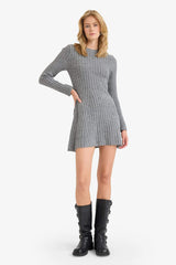 Crew Neck Rib Long Sleeve Mini Dress
