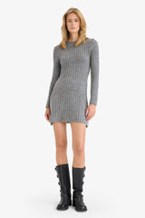 Crew Neck Rib Long Sleeve Mini Dress