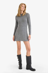 Crew Neck Rib Long Sleeve Mini Dress