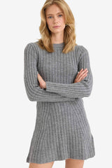 Crew Neck Rib Long Sleeve Mini Dress