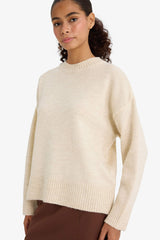 Oversize Wide Pattern Crew Neck Knitwear Sweater