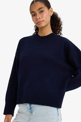 Oversize Wide Pattern Crew Neck Knitwear Sweater