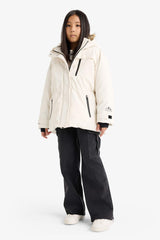 Girls' Detachable Faux Fur Collar Hooded Fleece Lined Zip-Up Puffy Ski Jacket