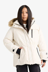 Girls' Detachable Faux Fur Collar Hooded Fleece Lined Zip-Up Puffy Ski Jacket